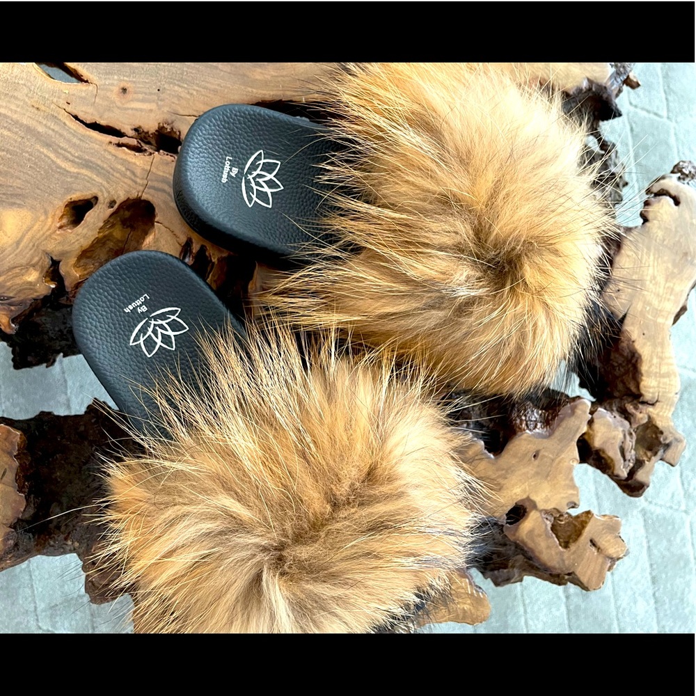 Real fox fur slides